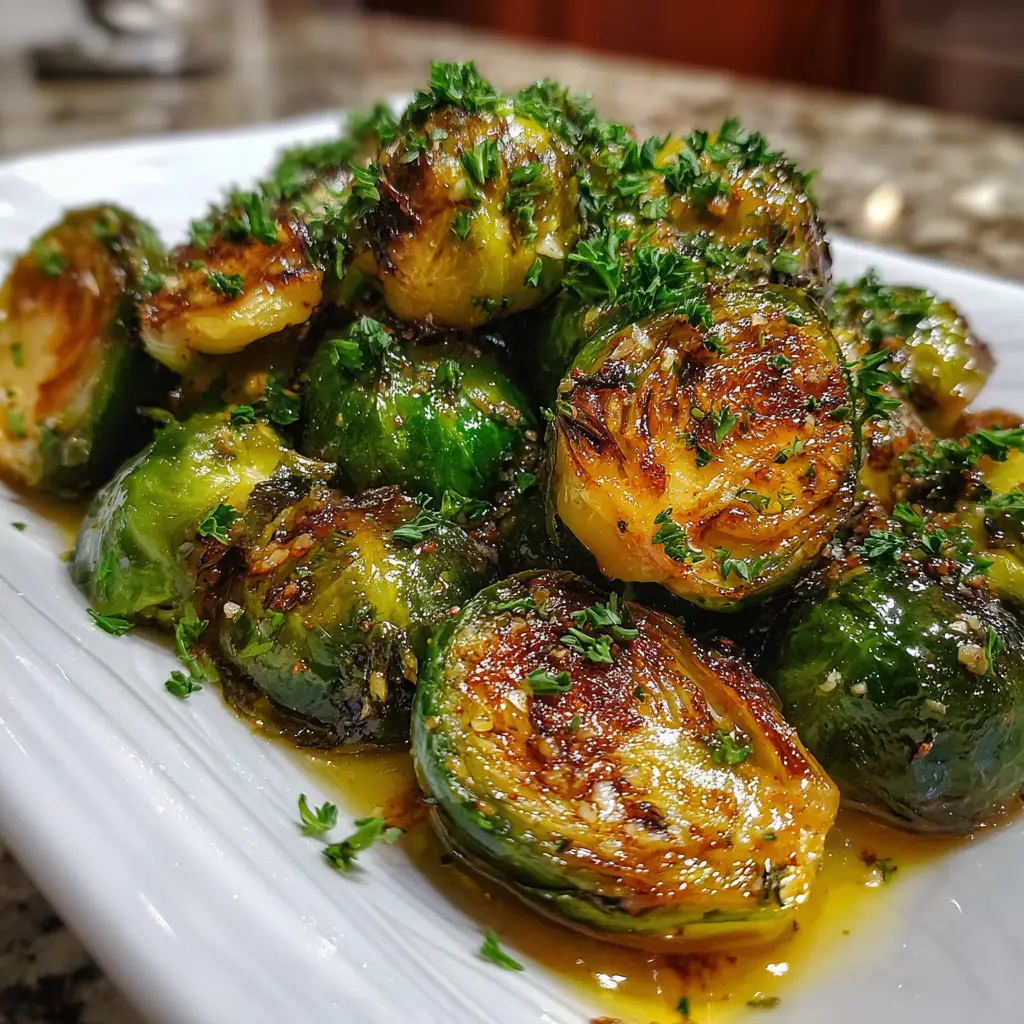 Delicious Garlic Butter Roasted Brussels