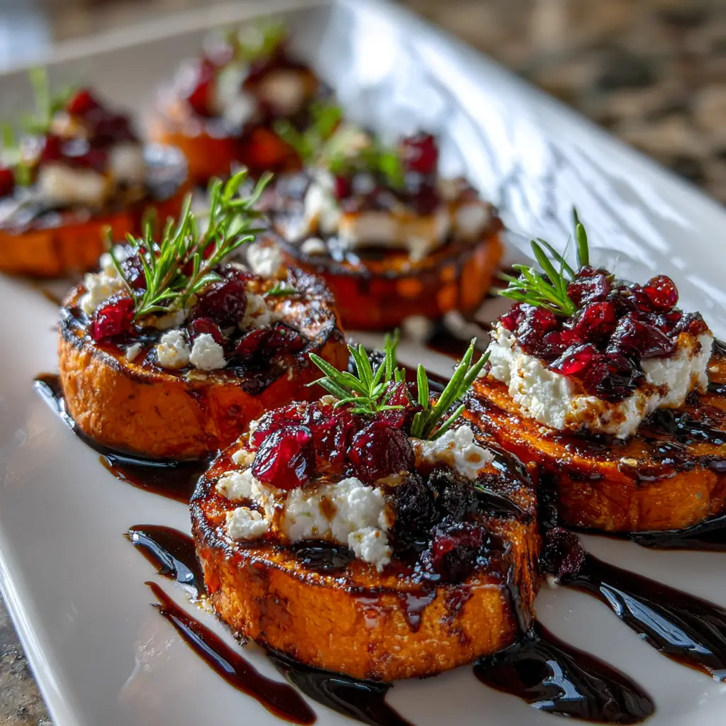 Sweet Potato Rounds with Goat Cheese &amp; Cranberry Balsamic Glaze