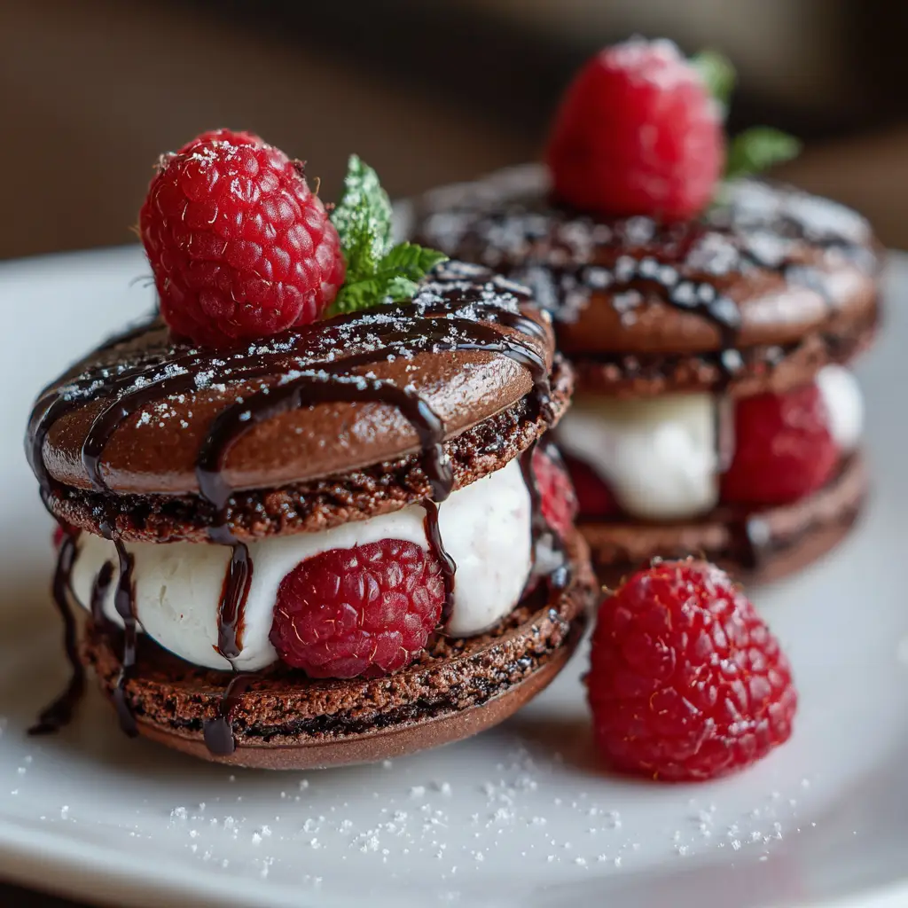 Dark Chocolate Raspberry Macarons