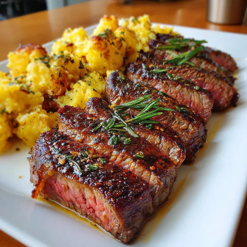Garlic Butter Steak & Cheddar Potato Bake