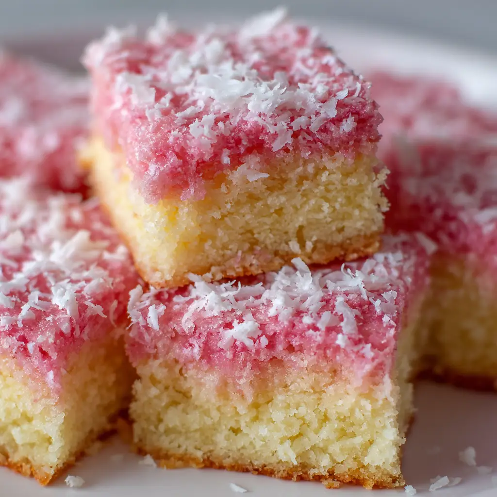 Pink Coconut Snowball Cake Bars