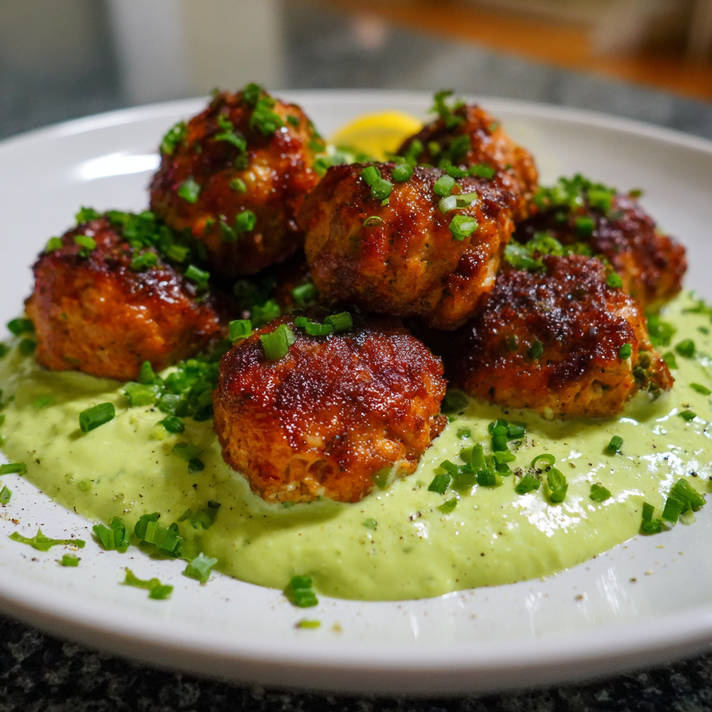 Salmon Balls with Creamy Avocado Sauce