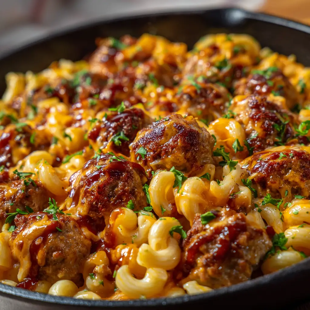 BBQ Ranch Meatball & Cheddar Pasta Skillet