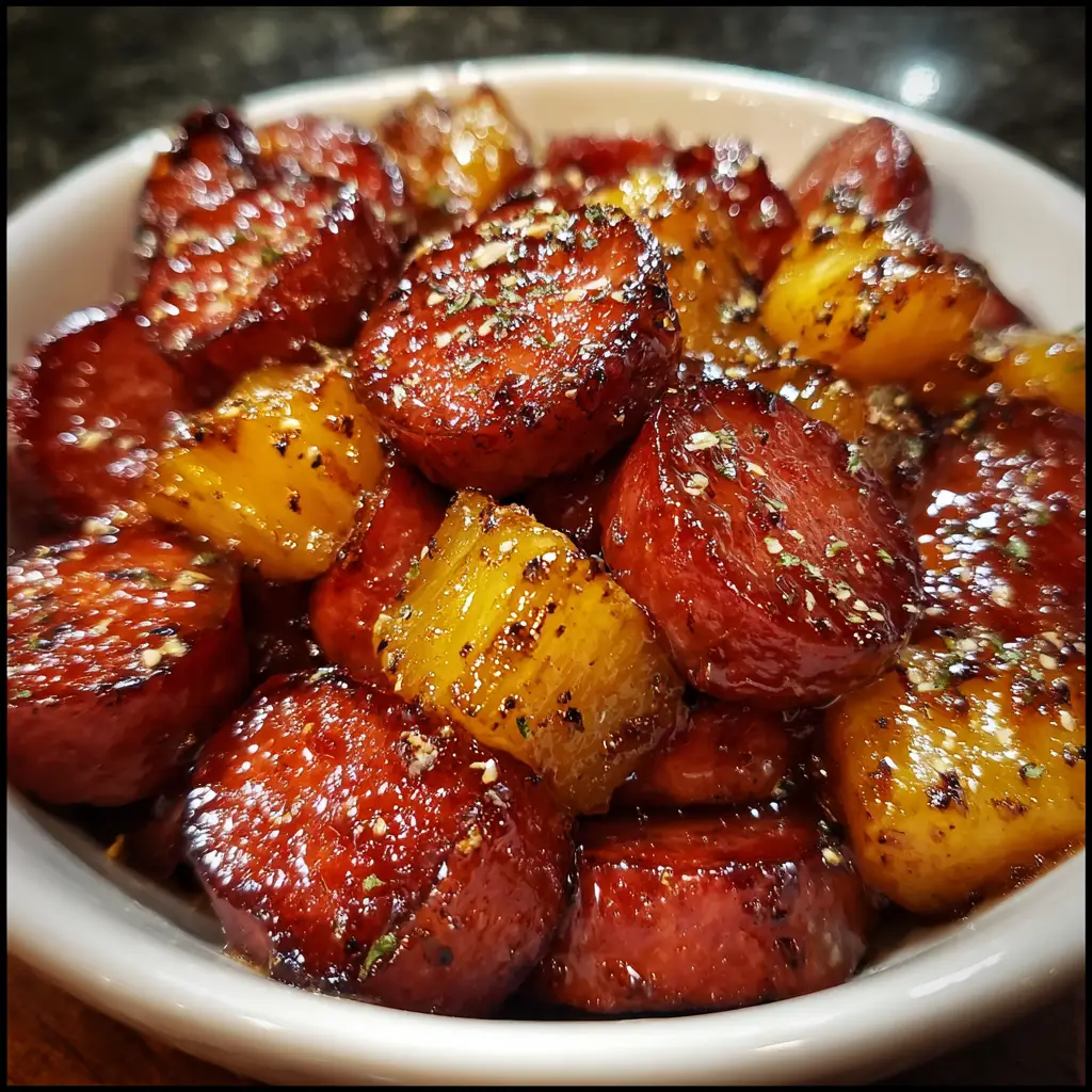 Glazed Kielbasa Pineapple Bites