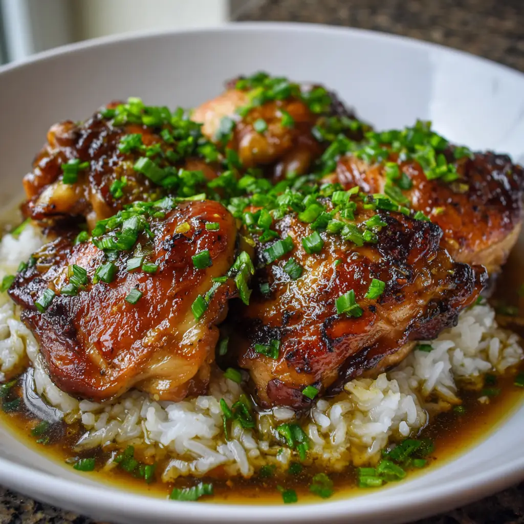 Caramelised Soy Chicken in Garlic Ginger Broth with Rice