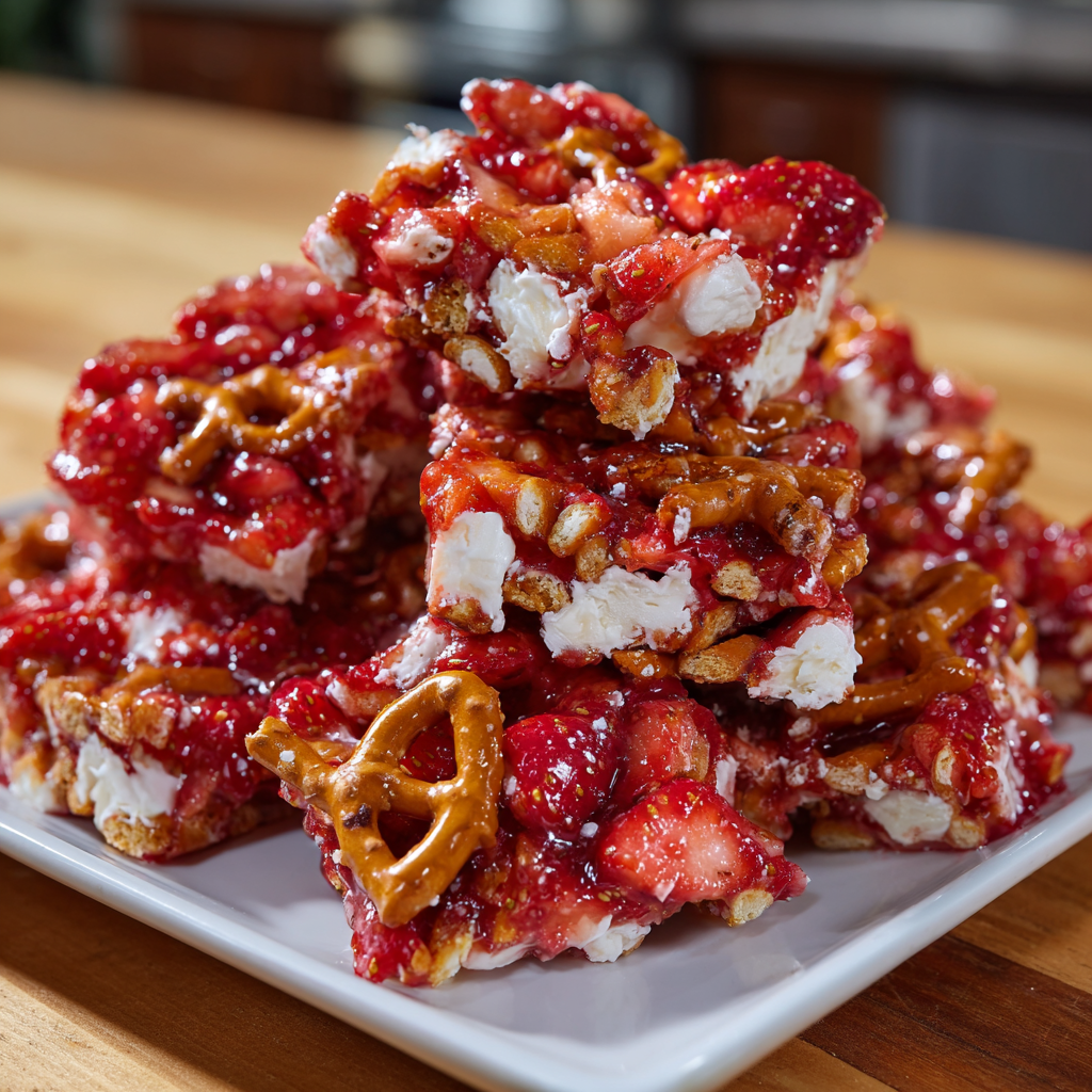 Strawberry Pretzel Marshmallow Treats