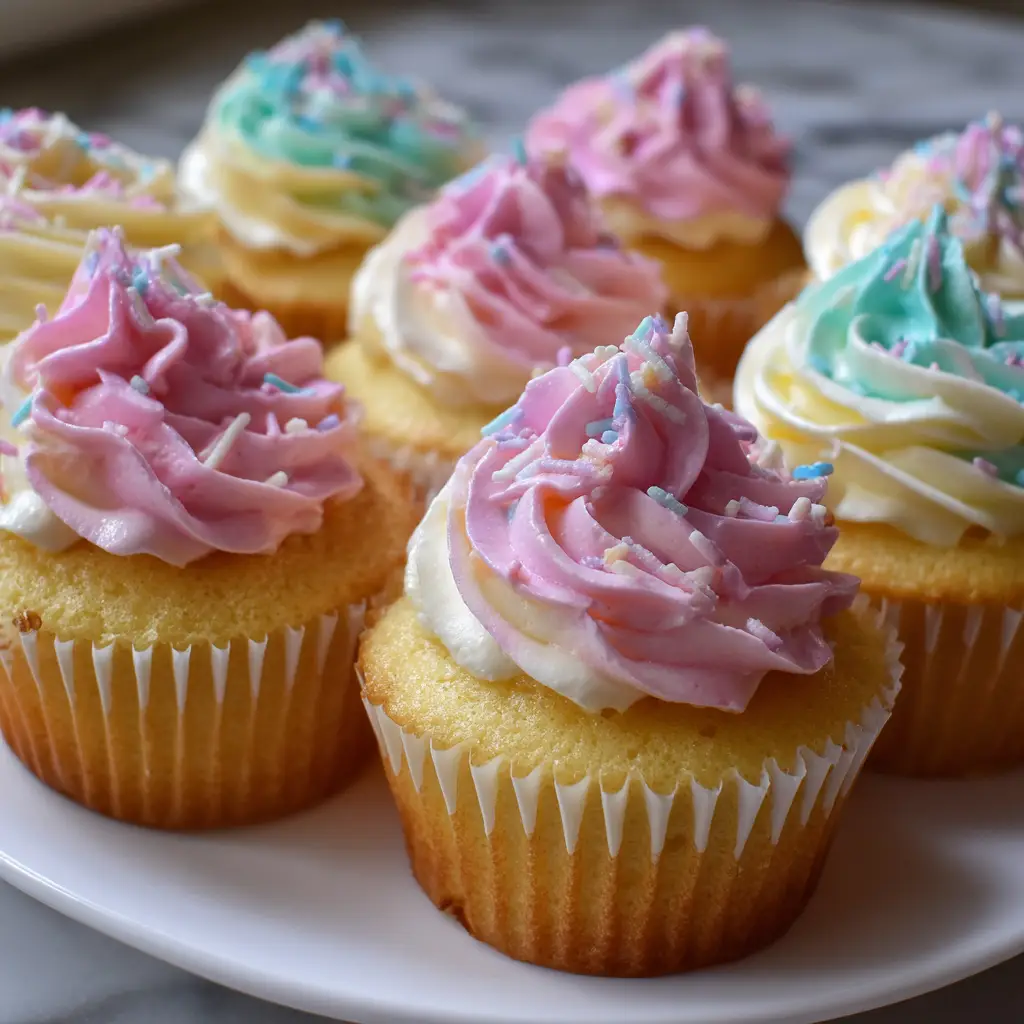 Vanilla Cupcakes with Pastel Frosting