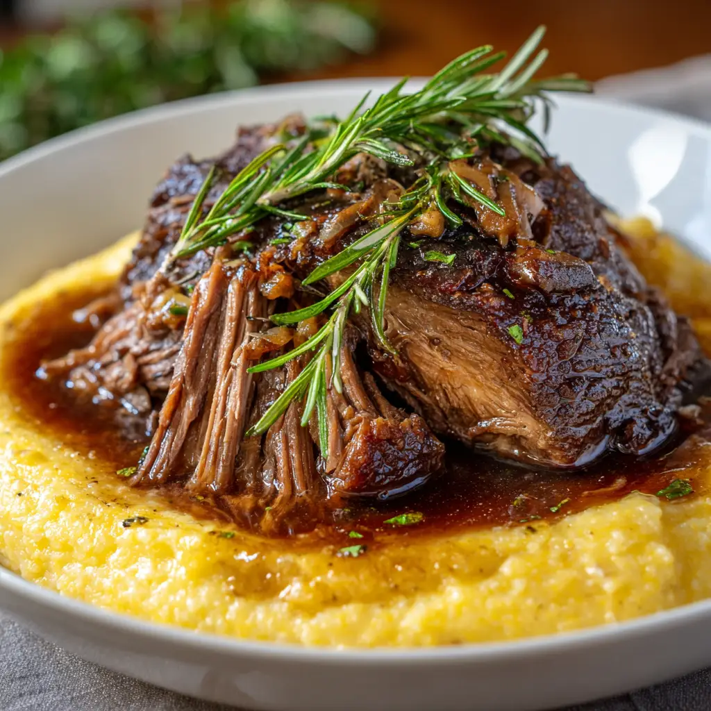 Rosemary Beef Roast over Cheesy Polenta