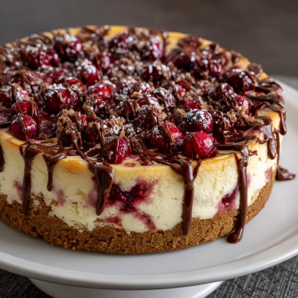 Cranberry Fudge Swirl Cheesecake
