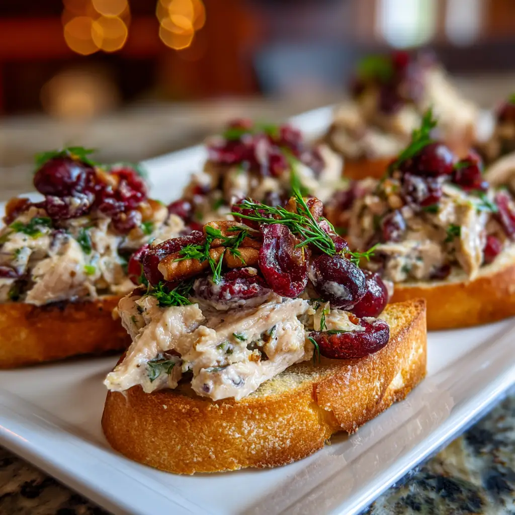 Cranberry Pecan Chicken Salad Crostini