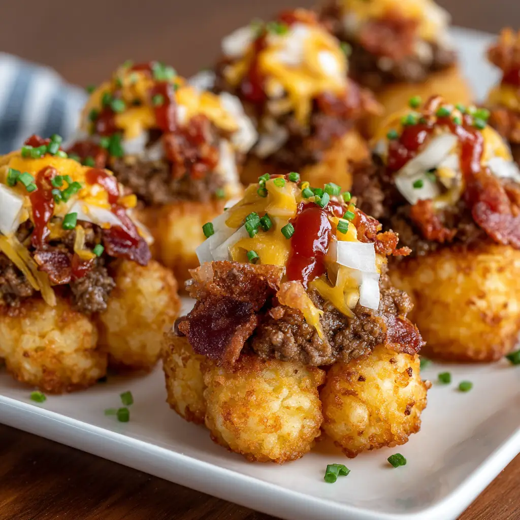 Bacon Cheeseburger Stuffed Tater Tot Cones