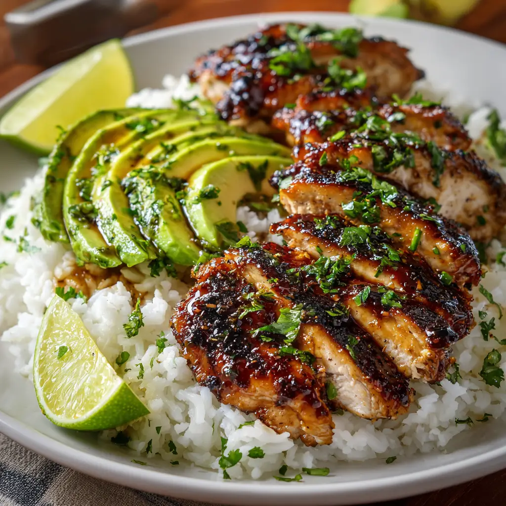 Honey Lime Chicken &amp; Avocado Rice Stack