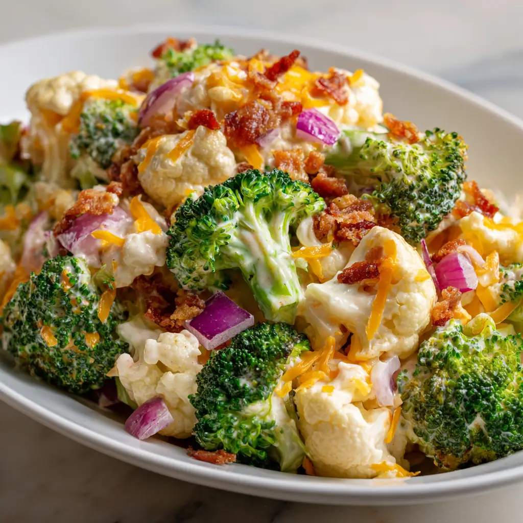 Creamy Broccoli and Cauliflower Salad Recipe