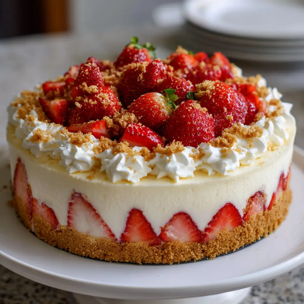 Strawberries and Cream Dream Layer Cheesecake Cake