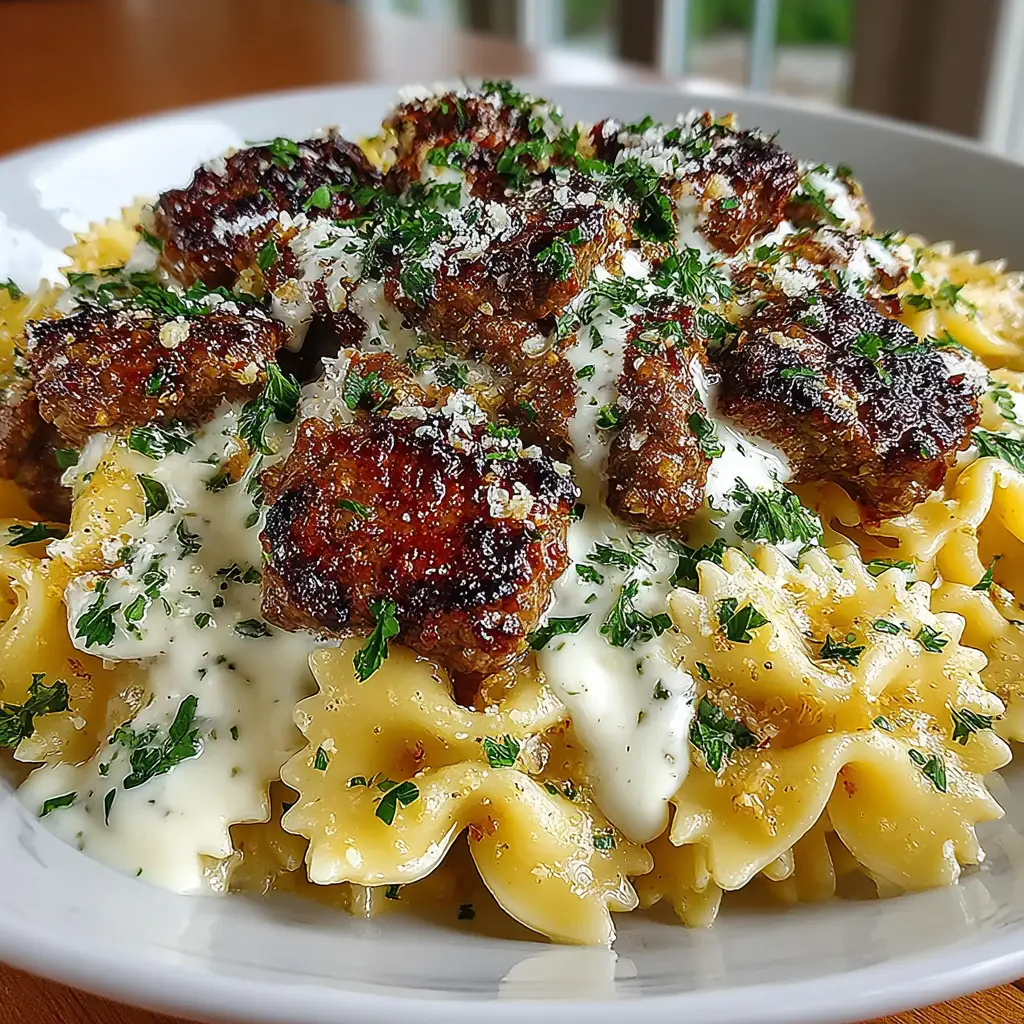 Creamy Parmesan Garlic Beef Bowtie Pasta