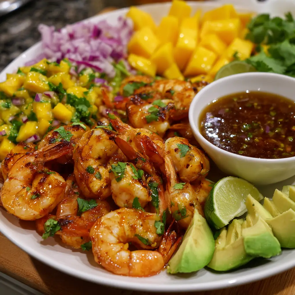 Shrimp and Avocado Bowls with Mango Salsa &amp; Lime-Chili Sauce