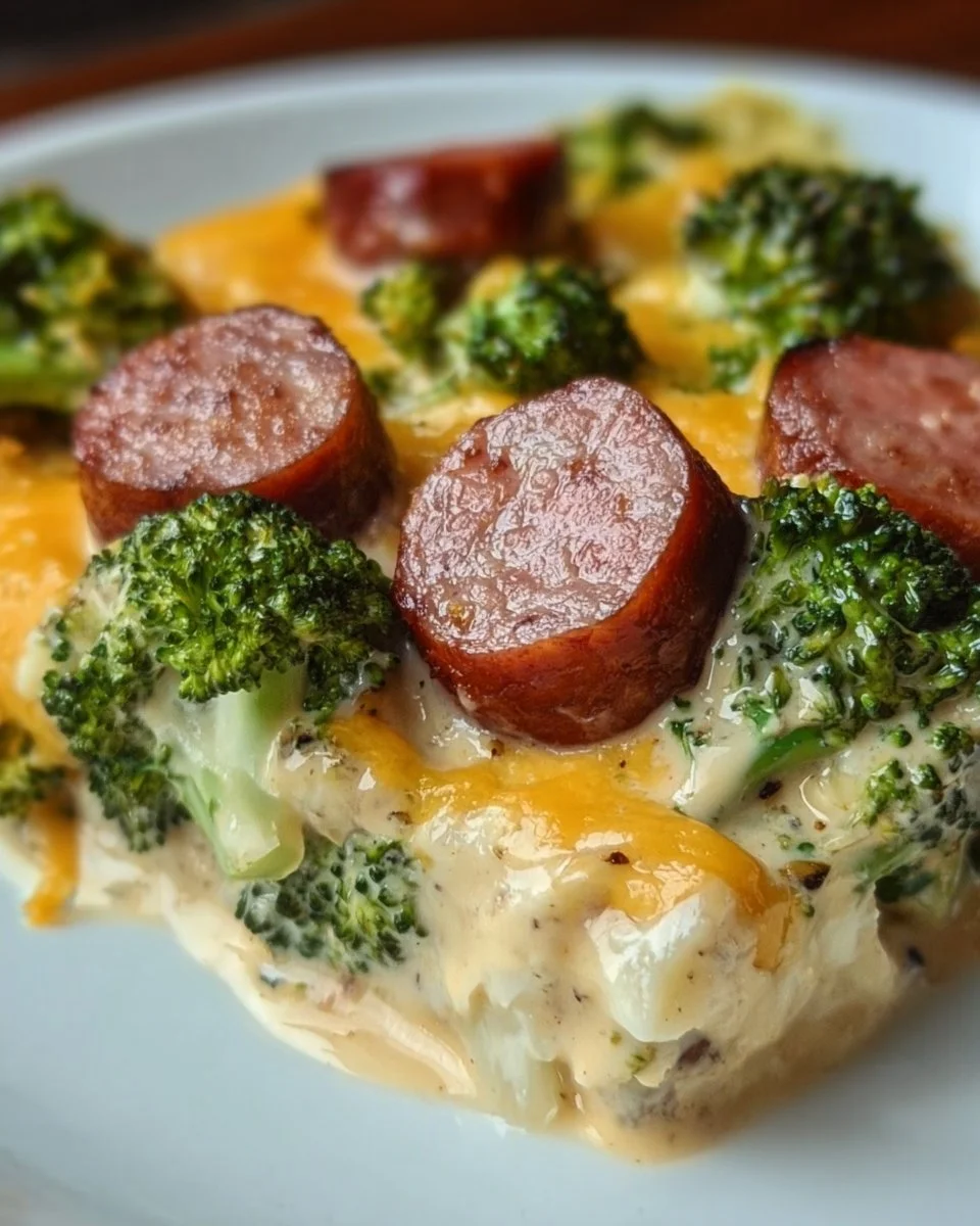 Keto Broccoli and Cauliflower Au Gratin With Sausage Delight
