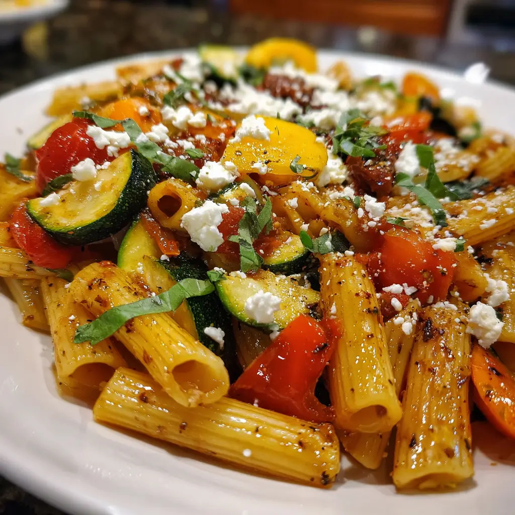 Roasted Veggie Pasta with Feta