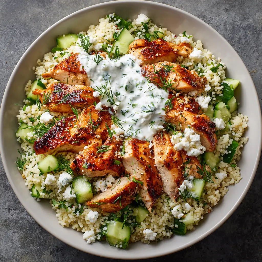 Herbed Chicken Couscous Bowls with Tzatziki