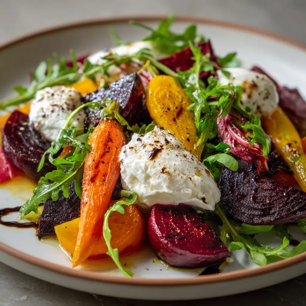 Roasted Beets and Carrots Salad with Burrata
